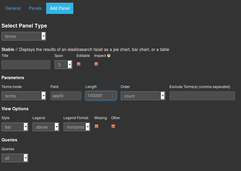 Configuring terms panel